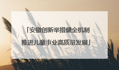 安徽创新举措健全机制 推进儿童事业高质量发展