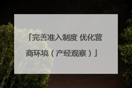 完善准入制度 优化营商环境（产经观察）
